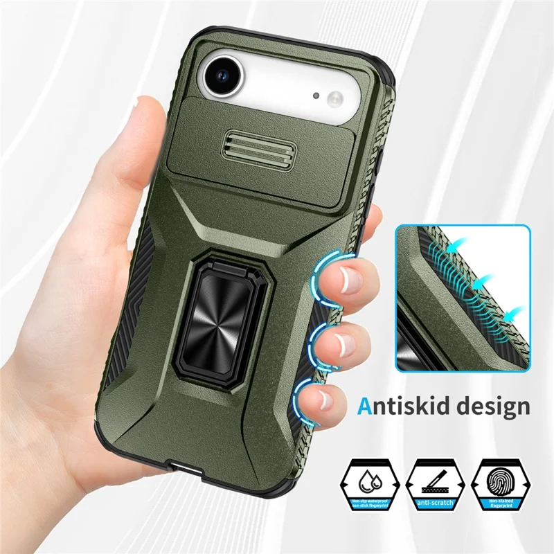 For iPhone 17 Air Case Camshield Kickstand TPU + PC Anti-Slip Phone Cover - Green
