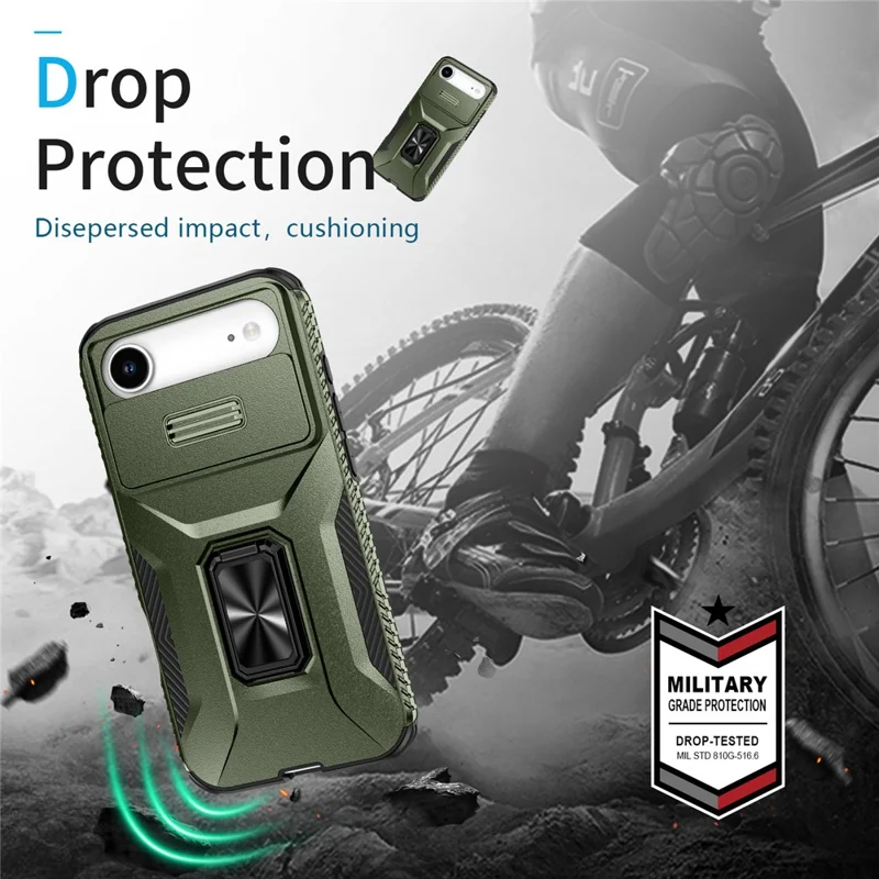 For iPhone 17 Air Case Camshield Kickstand TPU + PC Anti-Slip Phone Cover - Green
