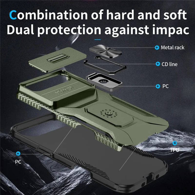 For iPhone 17 Air Case Camshield Kickstand TPU + PC Anti-Slip Phone Cover - Green