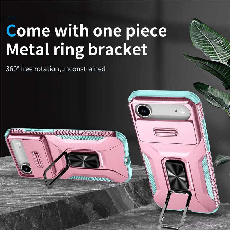 For iPhone Air Case Camshield Kickstand TPU + PC Anti-Slip Phone Cover - Pink+Grey Green