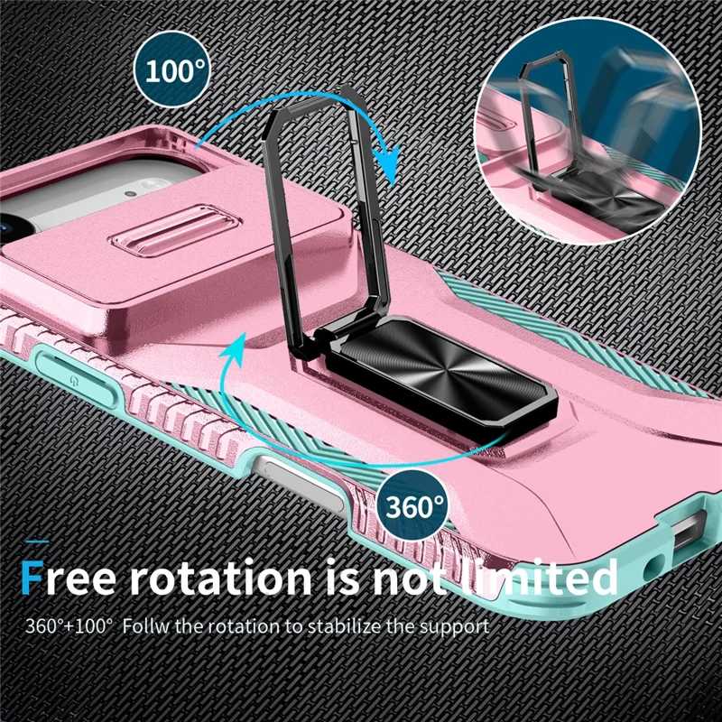 For iPhone Air Case Camshield Kickstand TPU + PC Anti-Slip Phone Cover - Pink+Grey Green