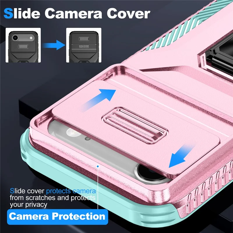 For iPhone Air Case Camshield Kickstand TPU + PC Anti-Slip Phone Cover - Pink+Grey Green