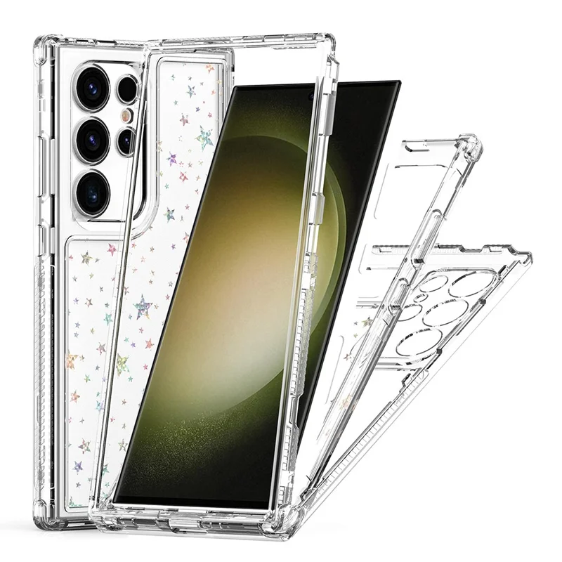 Per Samsung Galaxy S25 Ultra / S24 Ultra Custodia Acrilico TPU Cover Telefono Trasparente con Pellicola Stampata al Laser - Stelle