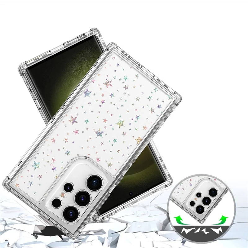 Per Samsung Galaxy S25 Ultra / S24 Ultra Custodia Acrilico TPU Cover Telefono Trasparente con Pellicola Stampata al Laser - Stelle