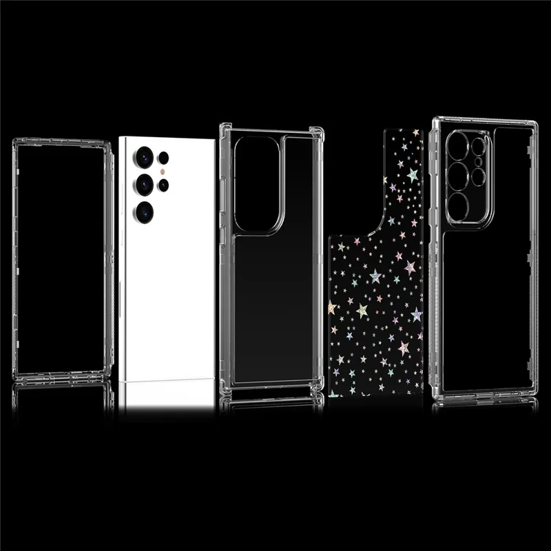 Per Samsung Galaxy S25 Ultra / S24 Ultra Custodia Acrilico TPU Cover Telefono Trasparente con Pellicola Stampata al Laser - Stelle