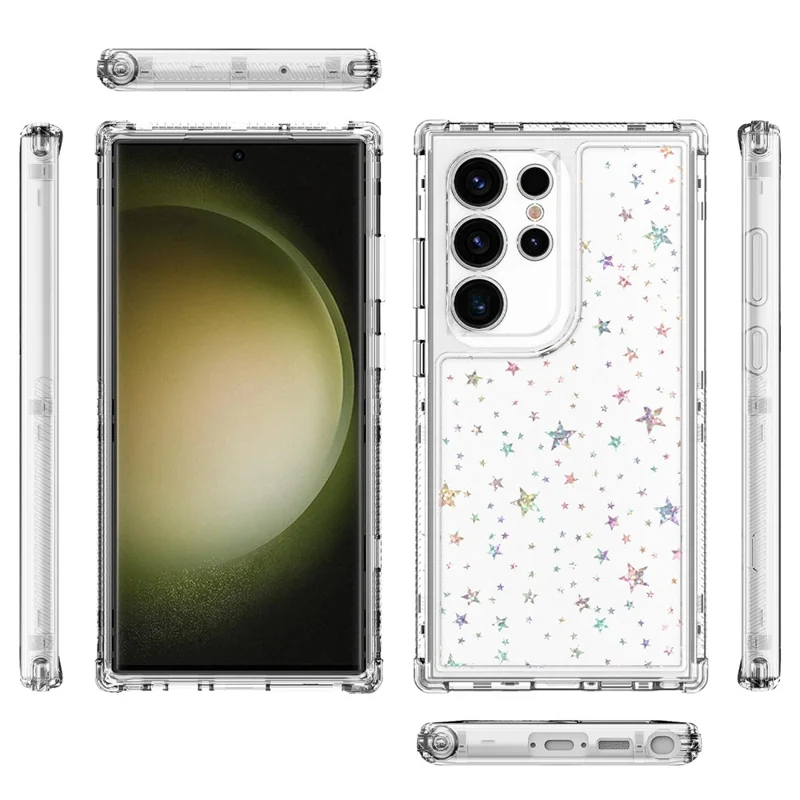 Per Samsung Galaxy S25 Ultra / S24 Ultra Custodia Acrilico TPU Cover Telefono Trasparente con Pellicola Stampata al Laser - Stelle