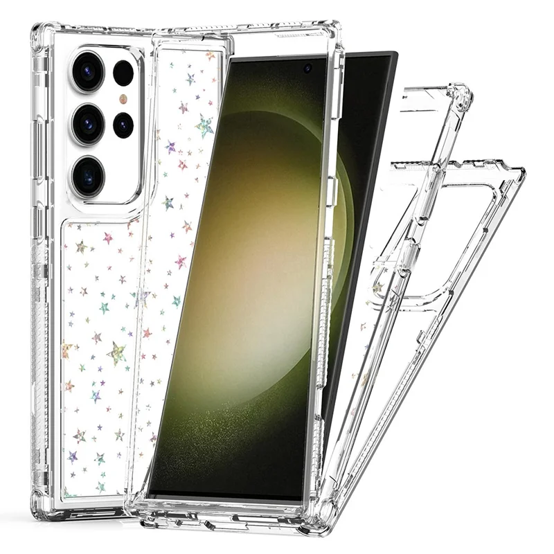 For Samsung Galaxy S23 Ultra Case Clear Acrylic TPU Hybrid Phone Cover with Laser-printed Film - Stars