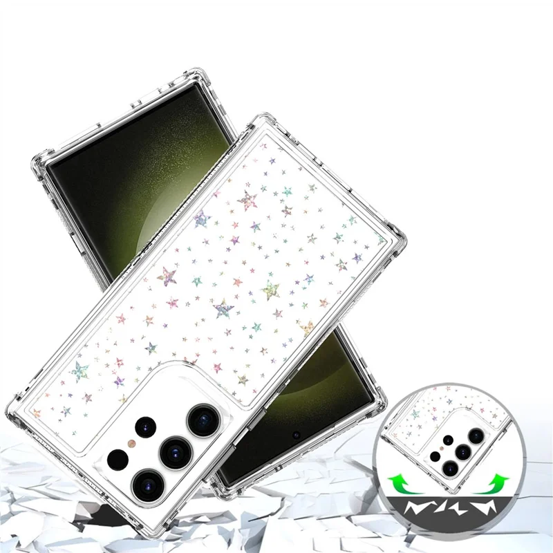 For Samsung Galaxy S23 Ultra Case Clear Acrylic TPU Hybrid Phone Cover with Laser-printed Film - Stars