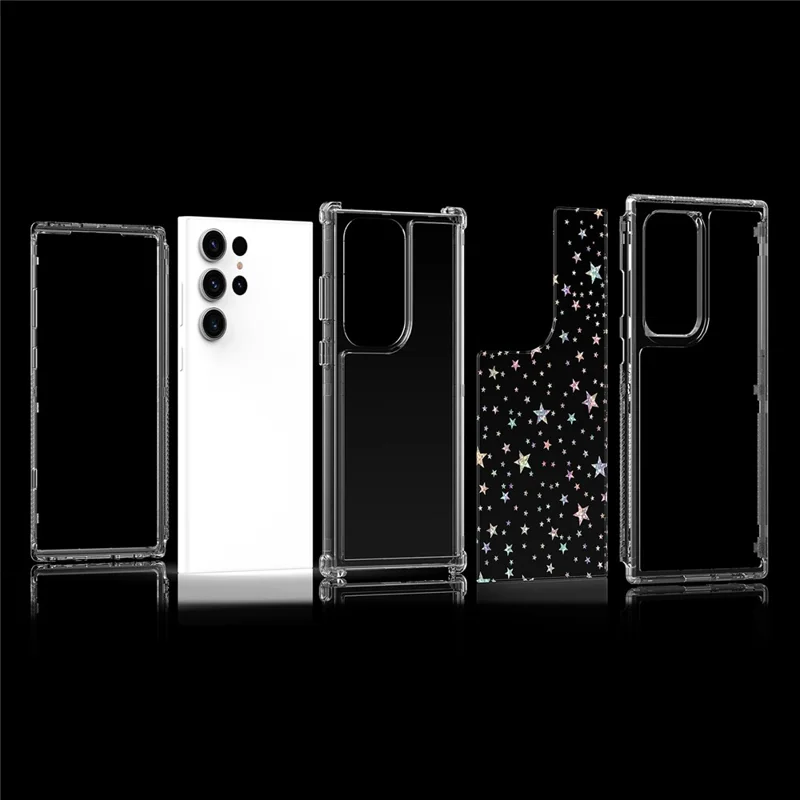 For Samsung Galaxy S23 Ultra Case Clear Acrylic TPU Hybrid Phone Cover with Laser-printed Film - Stars