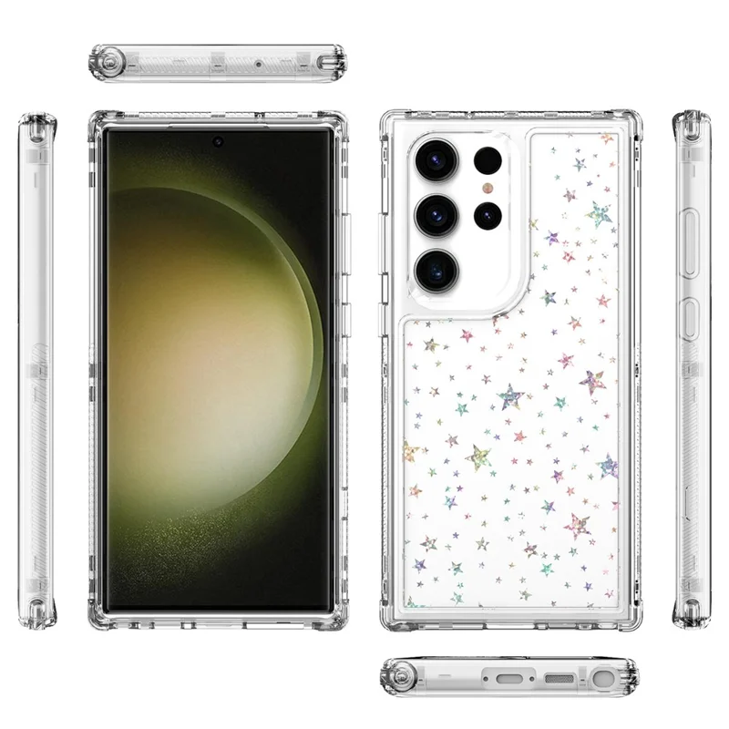 For Samsung Galaxy S23 Ultra Case Clear Acrylic TPU Hybrid Phone Cover with Laser-printed Film - Stars