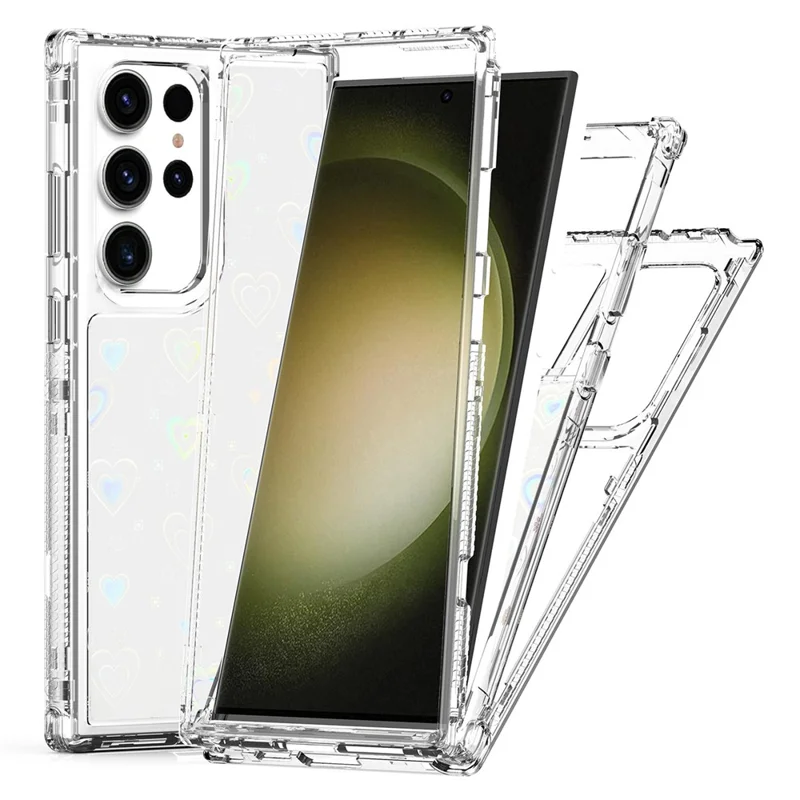 Funda para Samsung Galaxy S23 Ultra Transparente de Acrílico y TPU Híbrida con Película Láser Impresa - Corazones
