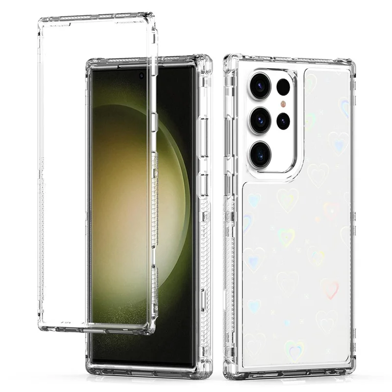 Funda para Samsung Galaxy S23 Ultra Transparente de Acrílico y TPU Híbrida con Película Láser Impresa - Corazones