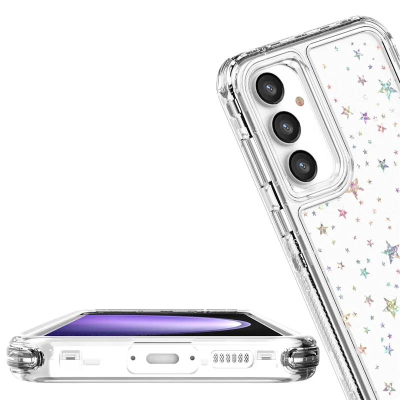 Für Samsung Galaxy S23 FE Hülle Transparente Acryl-TPU Hybrid Handyhülle mit lasergravierter Folie - Sterne