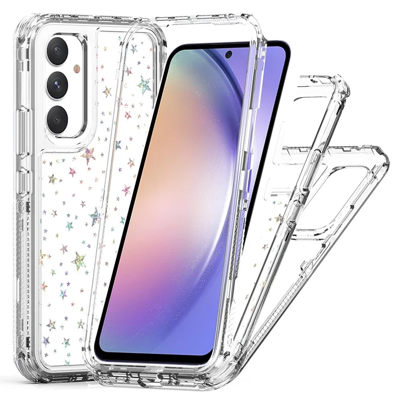 For Samsung Galaxy A54 5G Case Clear Acrylic TPU Hybrid Phone Cover with Laser-printed Film - Stars