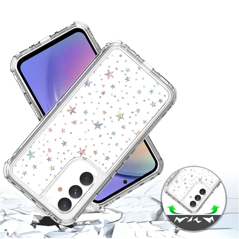 For Samsung Galaxy A54 5G Case Clear Acrylic TPU Hybrid Phone Cover with Laser-printed Film - Stars