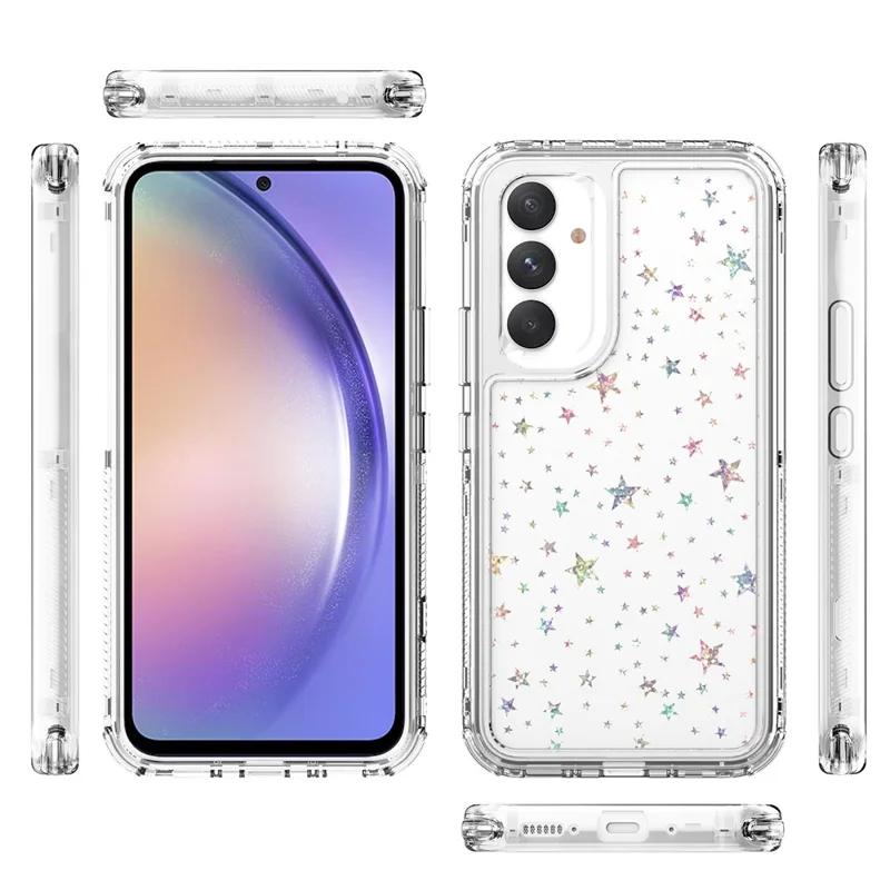 For Samsung Galaxy A54 5G Case Clear Acrylic TPU Hybrid Phone Cover with Laser-printed Film - Stars