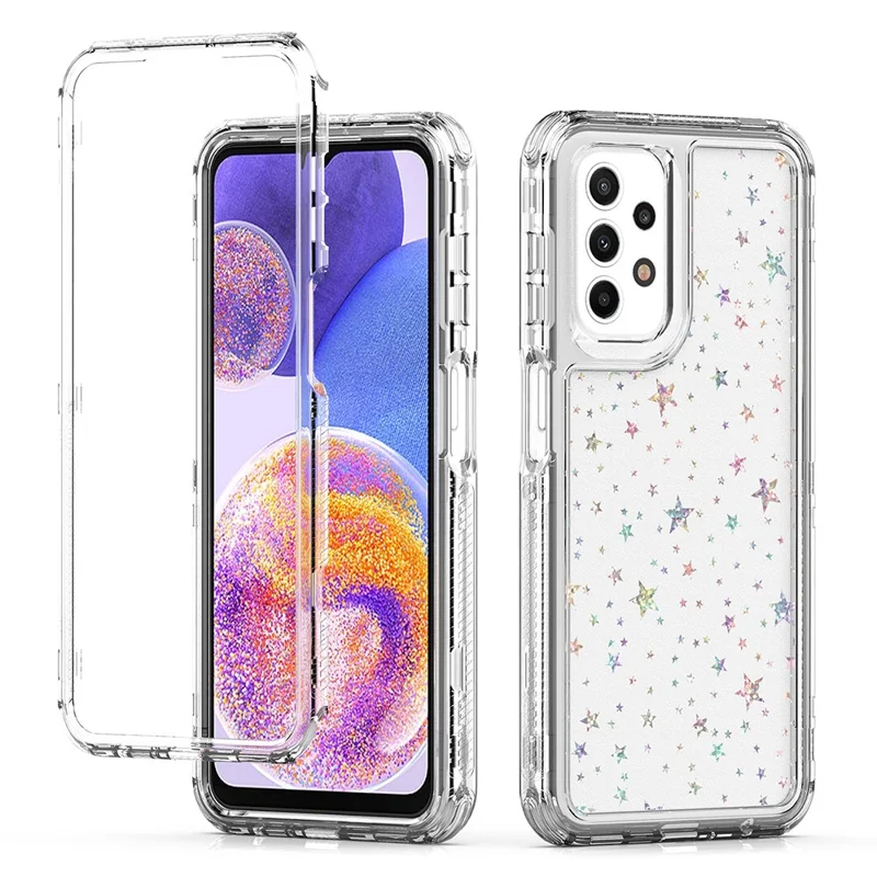 Cover per Samsung Galaxy A23 4G / A23 5G (Versione Globale) Custodia Ibrida Trasparente in TPU Acrilico con Pellicola Incisa al Laser - Stelle