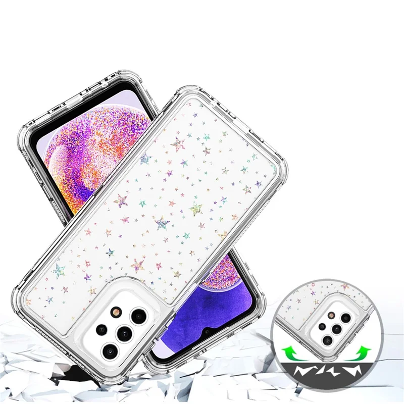 Cover per Samsung Galaxy A23 4G / A23 5G (Versione Globale) Custodia Ibrida Trasparente in TPU Acrilico con Pellicola Incisa al Laser - Stelle