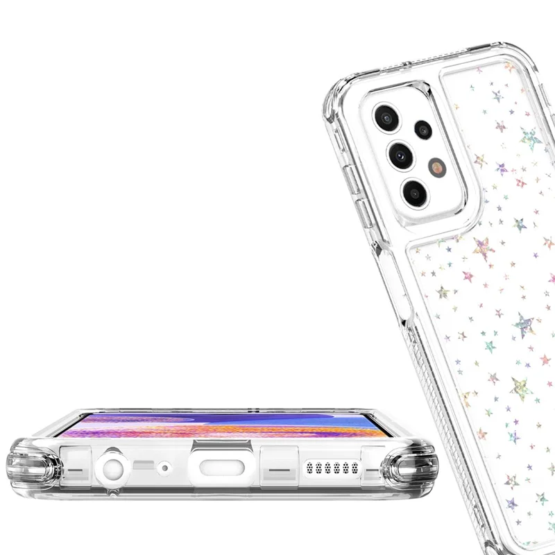 Cover per Samsung Galaxy A23 4G / A23 5G (Versione Globale) Custodia Ibrida Trasparente in TPU Acrilico con Pellicola Incisa al Laser - Stelle