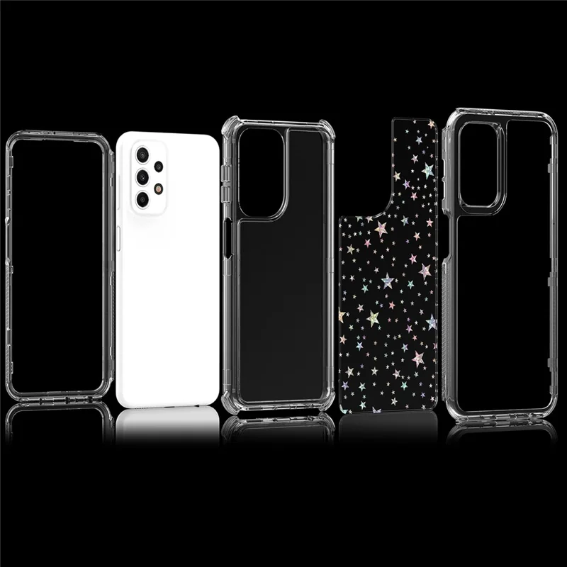 Cover per Samsung Galaxy A23 4G / A23 5G (Versione Globale) Custodia Ibrida Trasparente in TPU Acrilico con Pellicola Incisa al Laser - Stelle