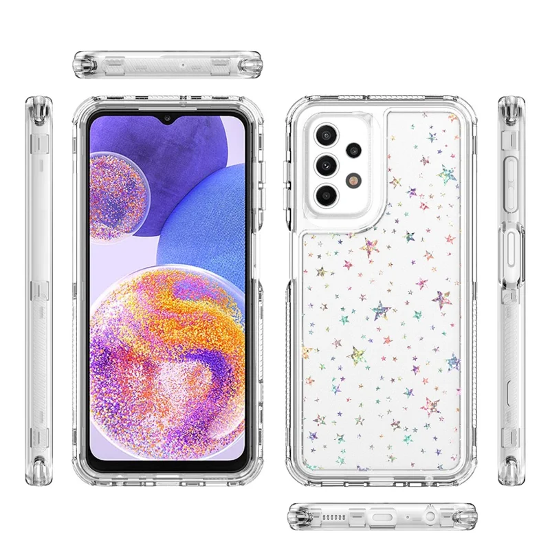 Cover per Samsung Galaxy A23 4G / A23 5G (Versione Globale) Custodia Ibrida Trasparente in TPU Acrilico con Pellicola Incisa al Laser - Stelle