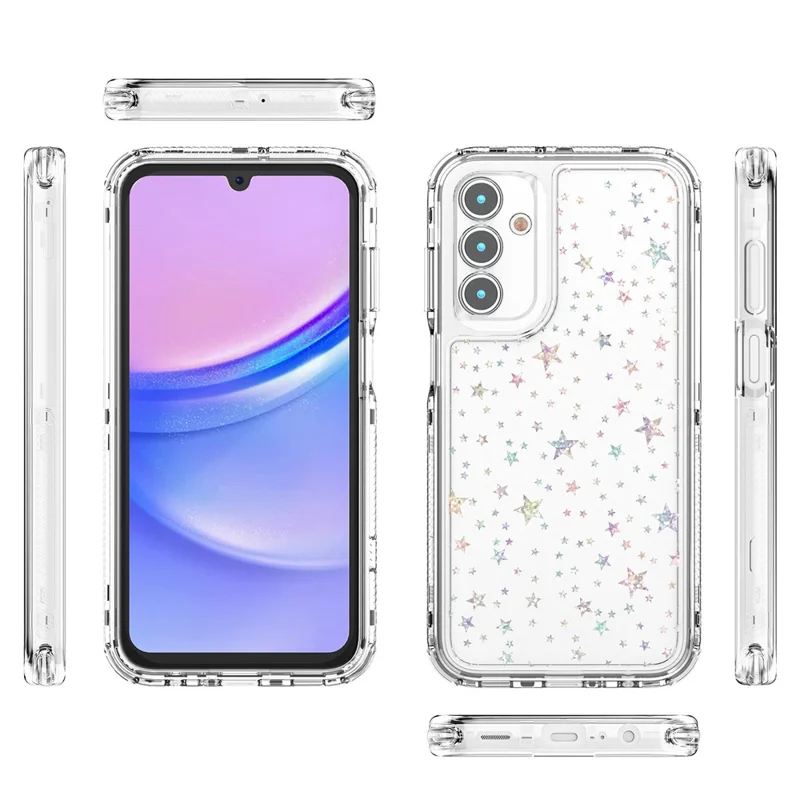 For Samsung Galaxy A15 4G / 5G Case Acrylic TPU Clear Phone Cover with Laser-printed Film - Stars