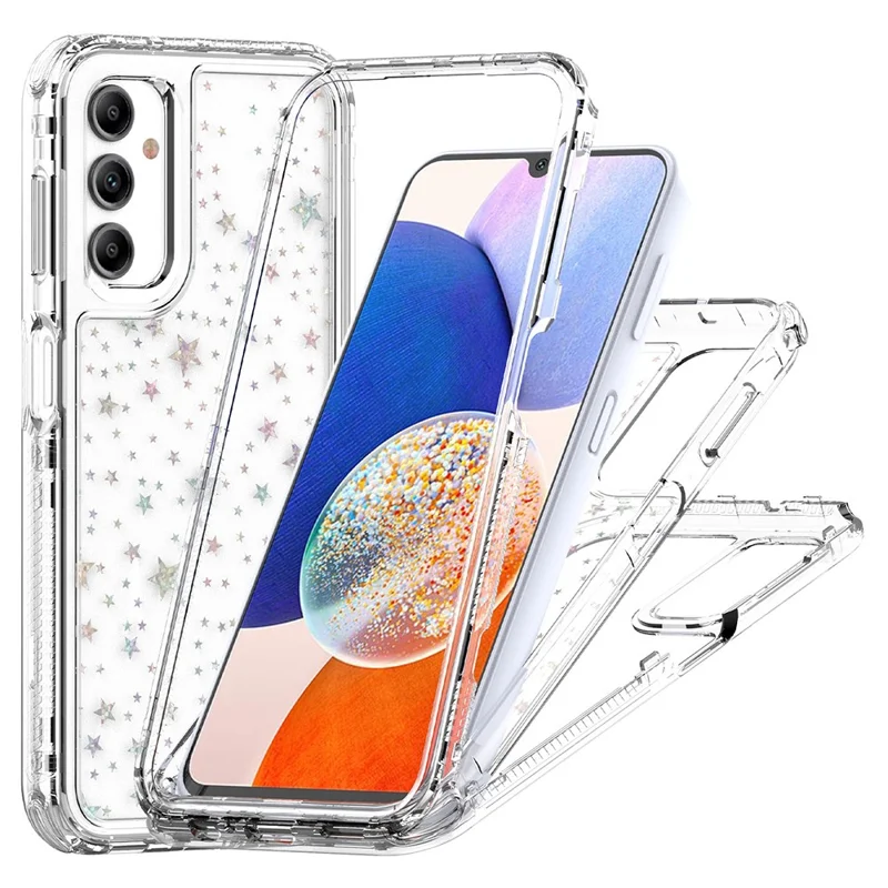 Capa para Samsung Galaxy A14 4G / 5G Híbrida de TPU Transparente com Película Impressa a Laser - Estrelas