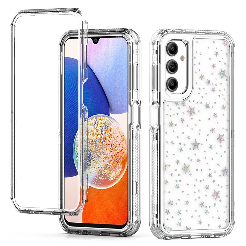 Capa para Samsung Galaxy A14 4G / 5G Híbrida de TPU Transparente com Película Impressa a Laser - Estrelas