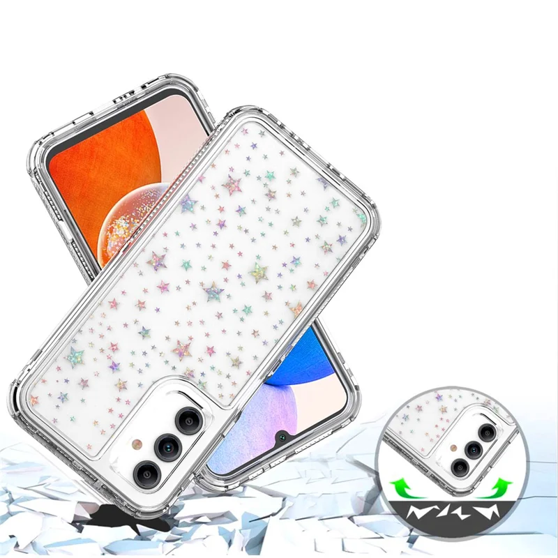 Capa para Samsung Galaxy A14 4G / 5G Híbrida de TPU Transparente com Película Impressa a Laser - Estrelas