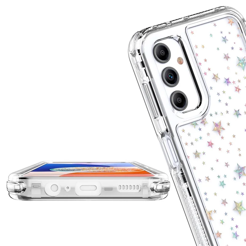 Capa para Samsung Galaxy A14 4G / 5G Híbrida de TPU Transparente com Película Impressa a Laser - Estrelas