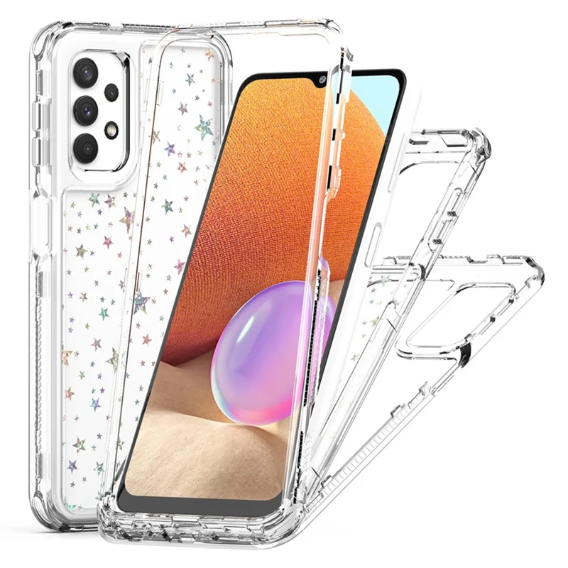 Handyhülle für Samsung Galaxy A13 4G / 5G / A04 4G (164,4 mm) / A04s 4G (164,7 mm) / A32 5G Transparente Acryl-TPU-Hybrid-Hülle mit Laser-Druck-Folie - Sterne