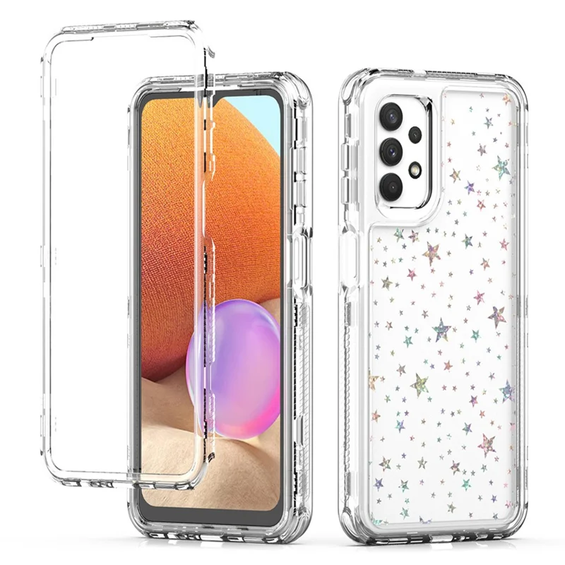 Handyhülle für Samsung Galaxy A13 4G / 5G / A04 4G (164,4 mm) / A04s 4G (164,7 mm) / A32 5G Transparente Acryl-TPU-Hybrid-Hülle mit Laser-Druck-Folie - Sterne