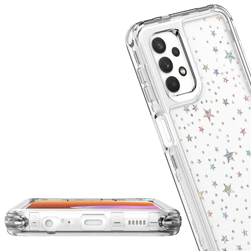 Handyhülle für Samsung Galaxy A13 4G / 5G / A04 4G (164,4 mm) / A04s 4G (164,7 mm) / A32 5G Transparente Acryl-TPU-Hybrid-Hülle mit Laser-Druck-Folie - Sterne