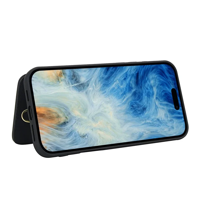 Funda para iPhone 16 Bordada de Tulipanes Cubierta Trasera de Cuero PU con Tarjetero y Correa para el Hombro / Muñeca - Negro
