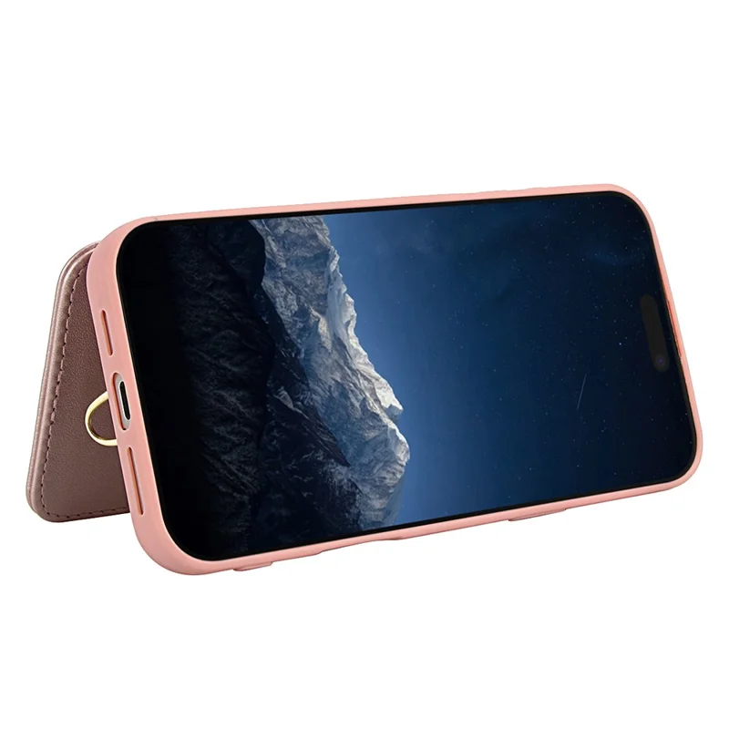 For iPhone 16 Pro Case Embroidered Tulips PU Leather Card Holder Back Cover with Shoulder Strap / Wrist Strap - Pink