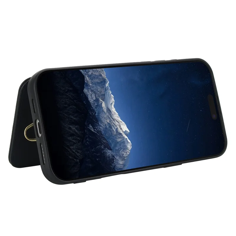 For iPhone 16 Pro Max Case Embroidered Tulips PU Leather Card Holder Back Cover with Shoulder Strap / Wrist Strap - Black