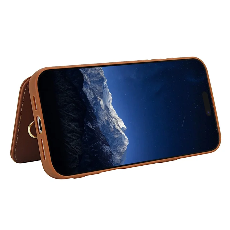 For iPhone 16 Pro Max Case Embroidered Tulips PU Leather Card Holder Back Cover with Shoulder Strap / Wrist Strap - Brown