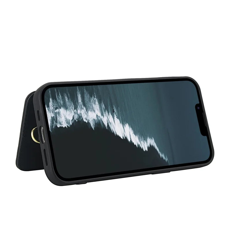 Cover per iPhone 16e con Tulipani Ricamati in Pelle PU Porta Carte, con Cinghia da Spalla / Polso - Nero
