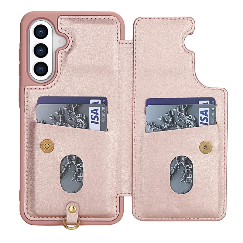 For Samsung Galaxy A35 5G Case Embroidered Tulips PU Leather Card Holder Back Cover with Shoulder Strap / Wrist Strap - Pink