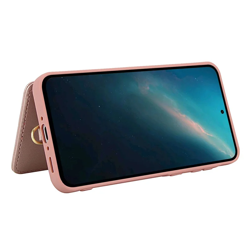 For Samsung Galaxy A35 5G Case Embroidered Tulips PU Leather Card Holder Back Cover with Shoulder Strap / Wrist Strap - Pink
