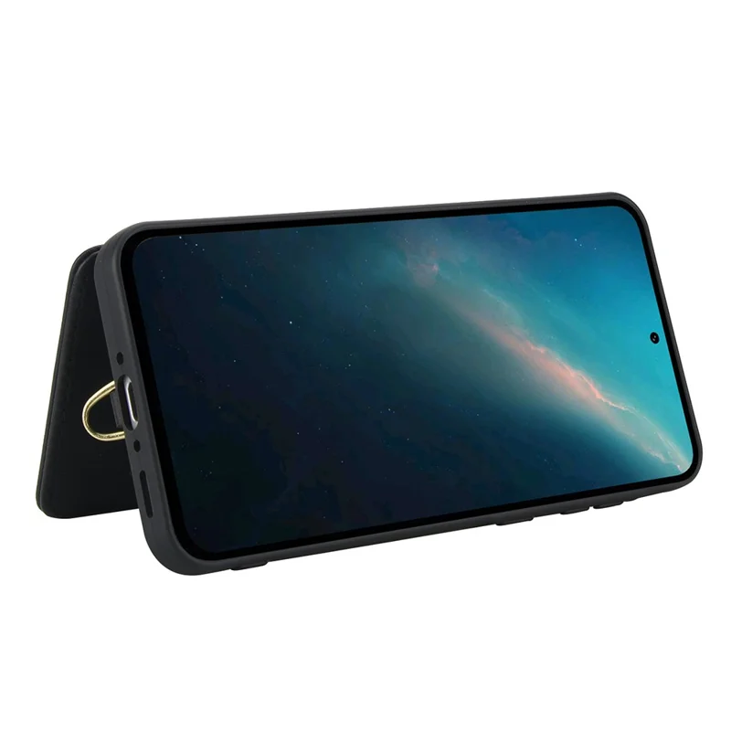For Samsung Galaxy A55 5G Case Embroidered Tulips PU Leather Card Holder Back Cover with Shoulder Strap / Wrist Strap - Black