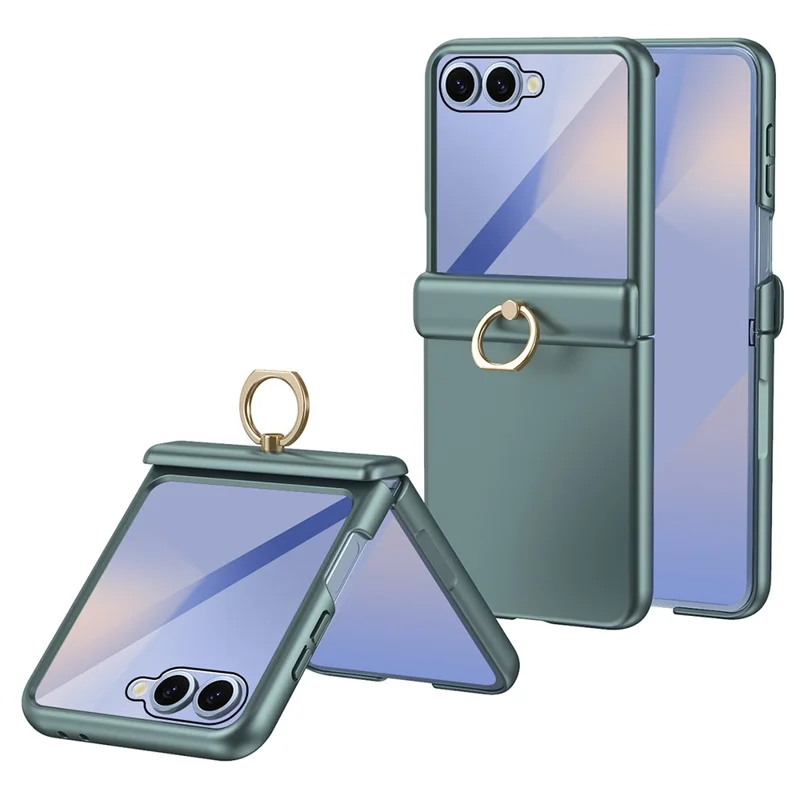 Cover per Samsung Galaxy Z Flip7 5G con Pellicola in Vetro Temperato, Anello di Supporto, Cavalletto, Cover Rigida per Telefono - Verde