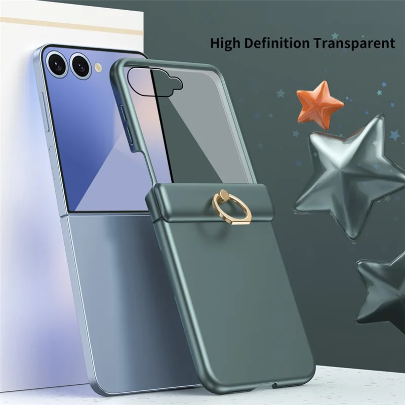 Cover per Samsung Galaxy Z Flip7 5G con Pellicola in Vetro Temperato, Anello di Supporto, Cavalletto, Cover Rigida per Telefono - Verde