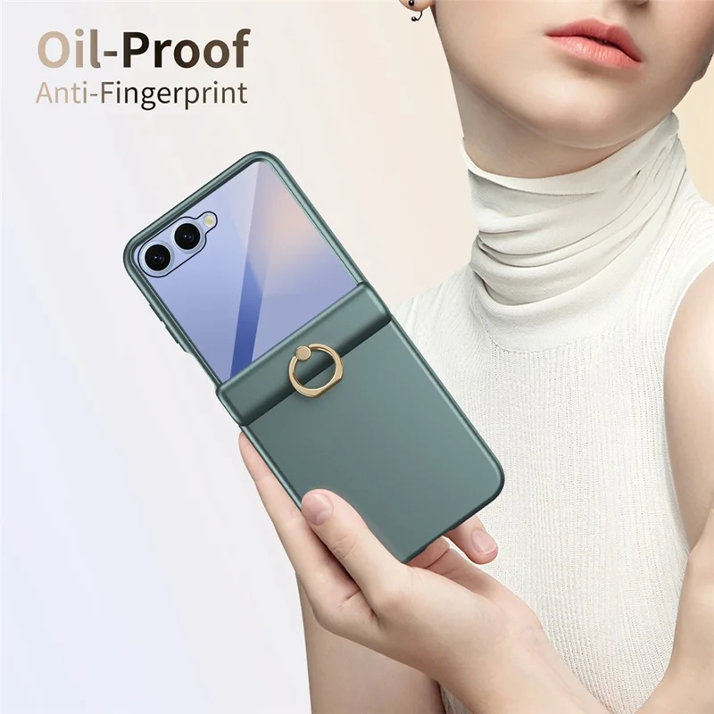Cover per Samsung Galaxy Z Flip7 5G con Pellicola in Vetro Temperato, Anello di Supporto, Cavalletto, Cover Rigida per Telefono - Verde
