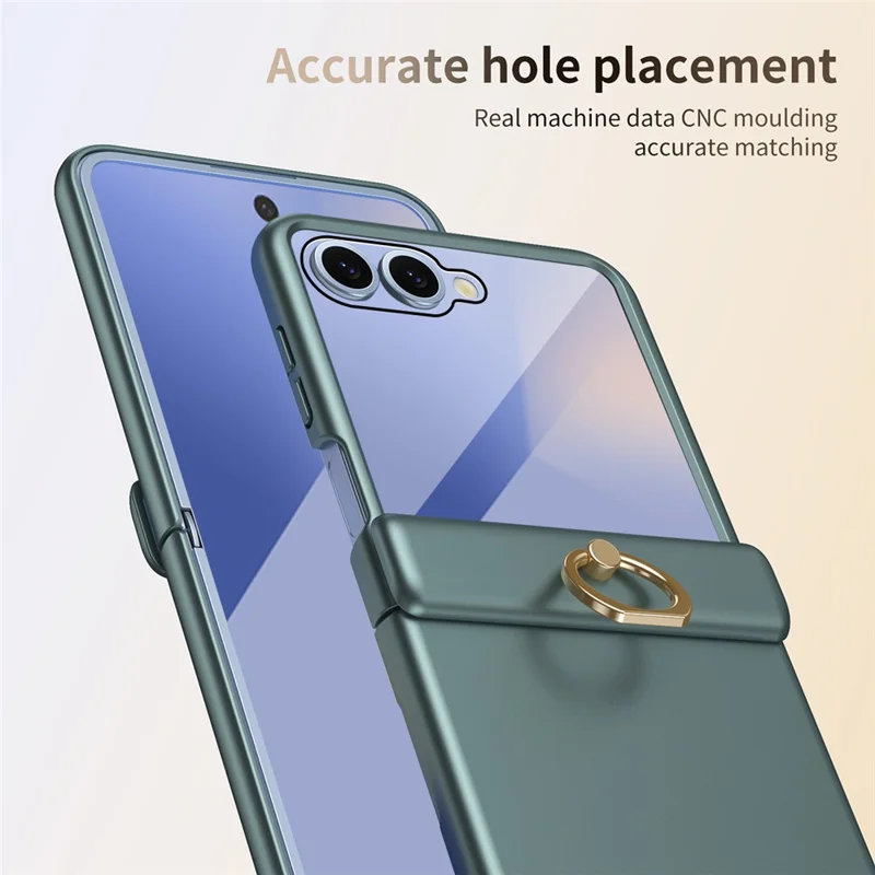 Cover per Samsung Galaxy Z Flip7 5G con Pellicola in Vetro Temperato, Anello di Supporto, Cavalletto, Cover Rigida per Telefono - Verde