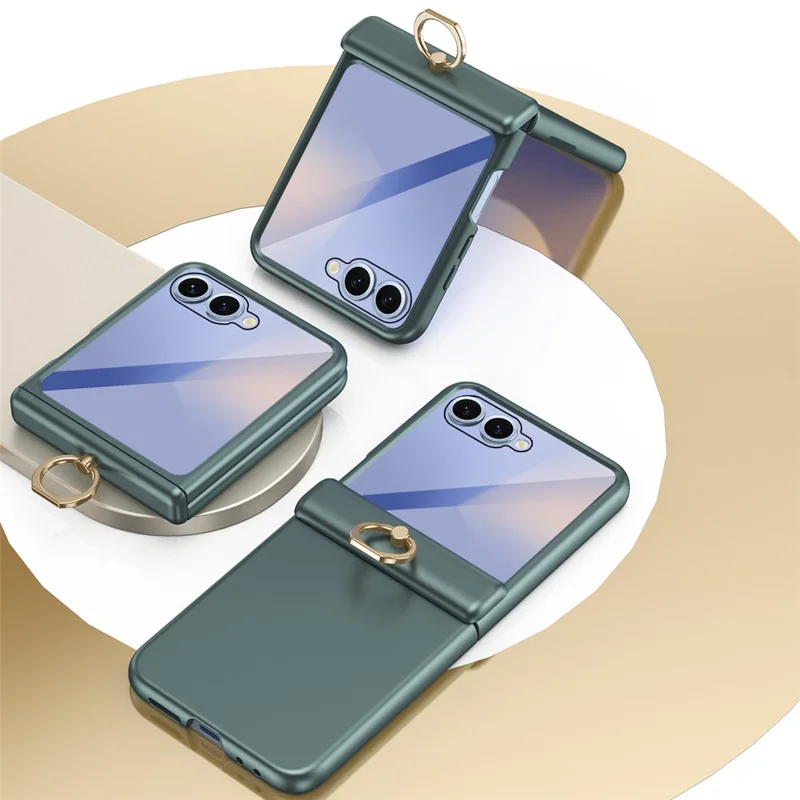 Cover per Samsung Galaxy Z Flip7 5G con Pellicola in Vetro Temperato, Anello di Supporto, Cavalletto, Cover Rigida per Telefono - Verde