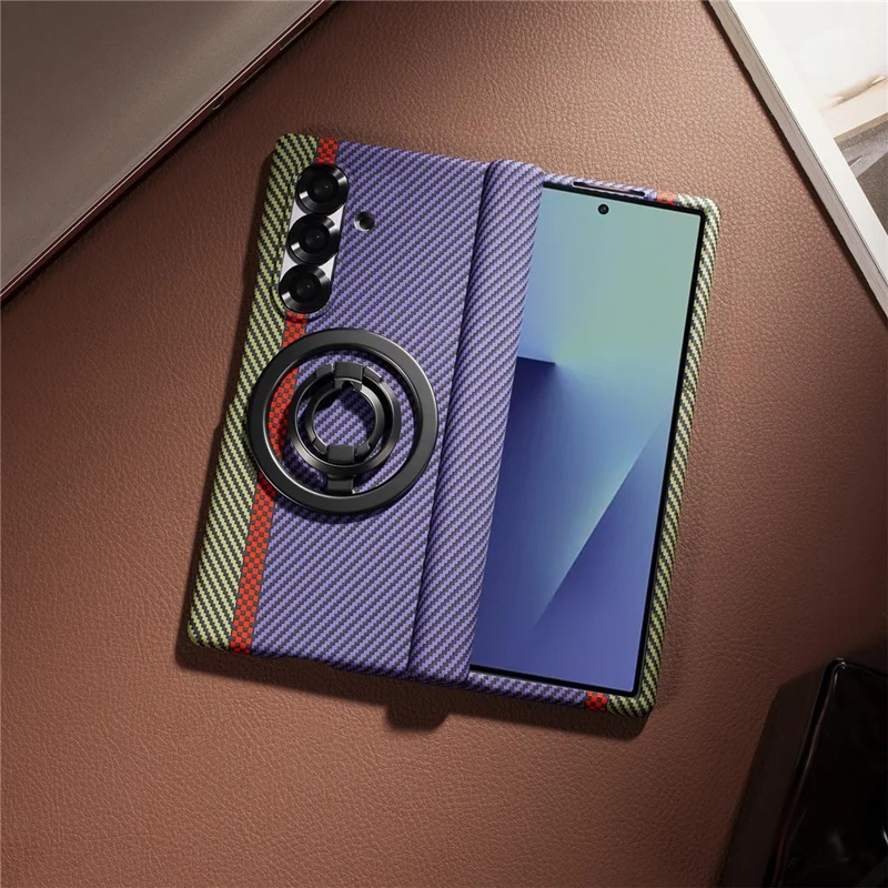 Cover per Samsung Galaxy Z Fold7 5G con Anello Supporto e Cavalletto, Custodia Rigida in PC con Pellicola Protettiva - Viola