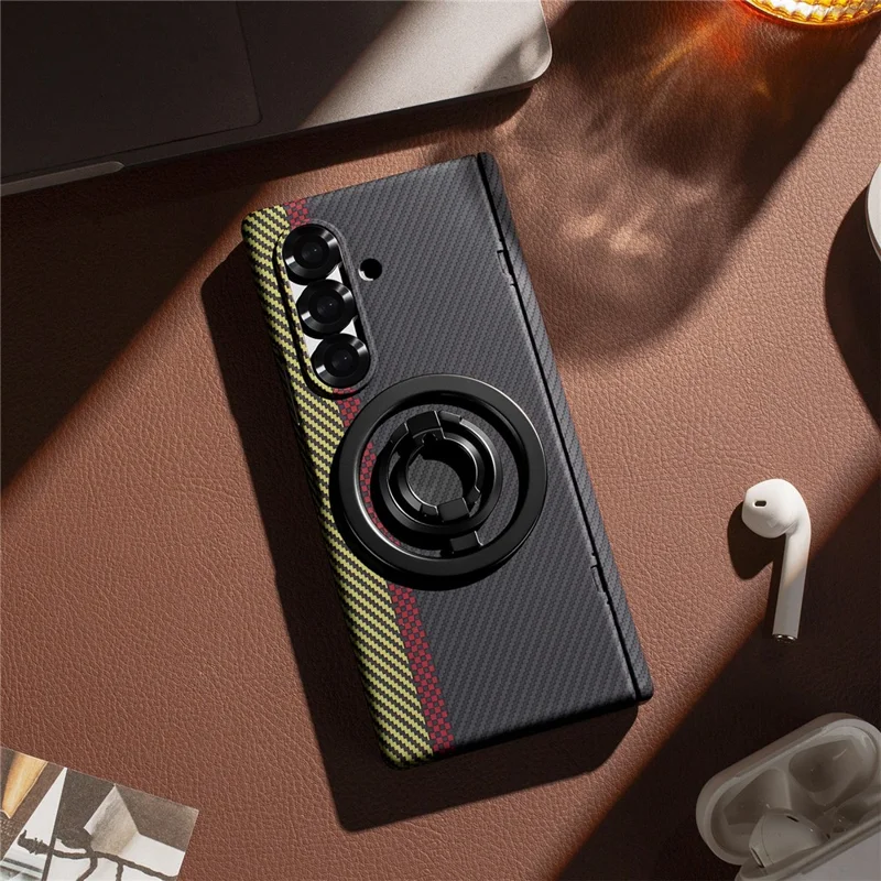 For Samsung Galaxy Z Fold7 5G Case Ring Holder Kickstand Hard PC Phone Cover with Screen Film - Black