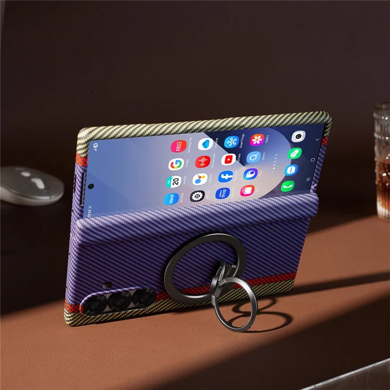 For Samsung Galaxy Z Fold7 5G Case Ring Holder Kickstand Hard PC Phone Cover with Screen Film - Black