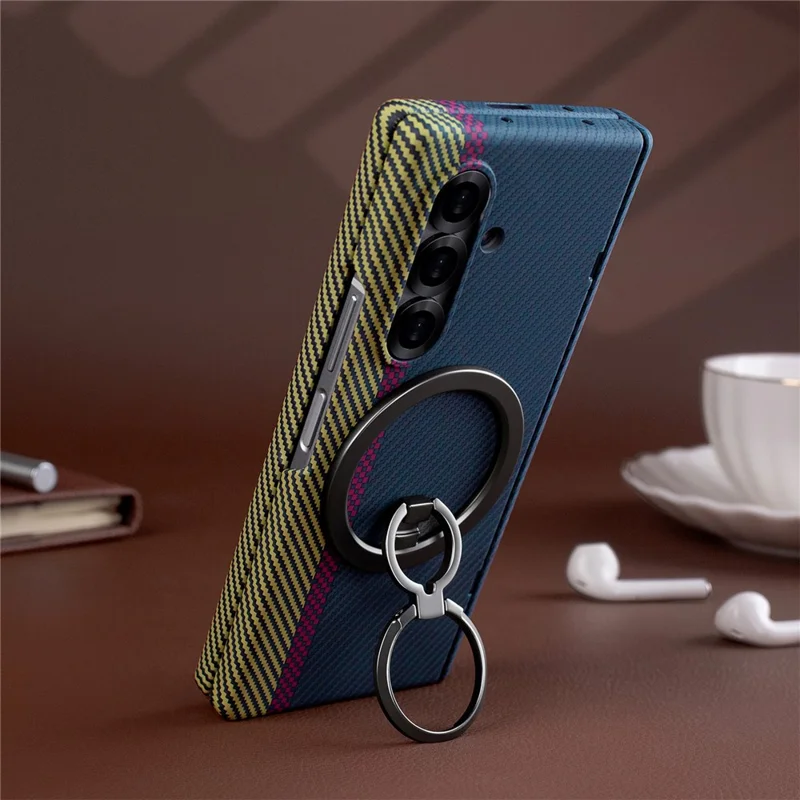 For Samsung Galaxy Z Fold7 5G Case Ring Holder Kickstand Hard PC Phone Cover with Screen Film - Black